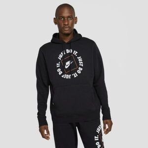 Nike Men's Black Fleece Activewear Pull Over Hoodie with Logo